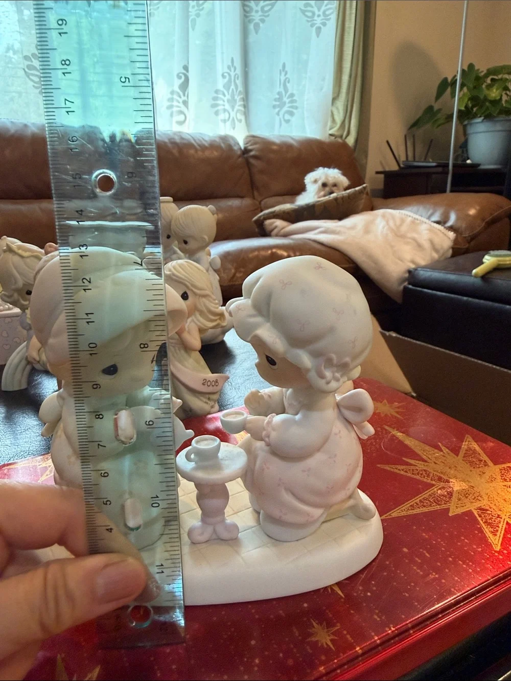 Precious Moments Bisque Figurine Tea Party in Cream and Pastel Pink